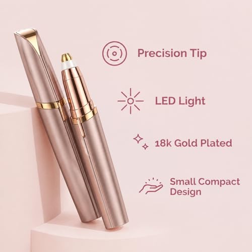 Electric Eyebrow Trimmer for Women, Rechargeable Eyebrow Razors,Eyebrows Hair Remover Shaver,Painless & Instant Eye Brow and Facial Hair Remover with LED Light (Rose Gold)