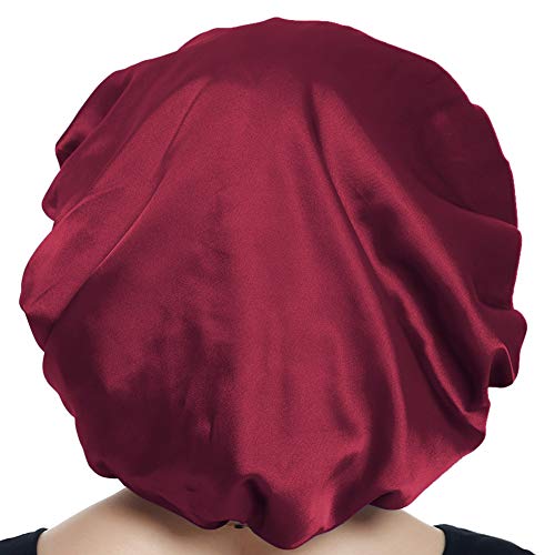 Alnorm Extra Large Silky Satin Bonnet - Double Layer, One Size, Wine Red