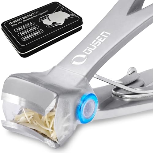 Ousen Beauty Nail Clippers with Catcher - Anti-Splash Wide Jaw for Thick Toenails