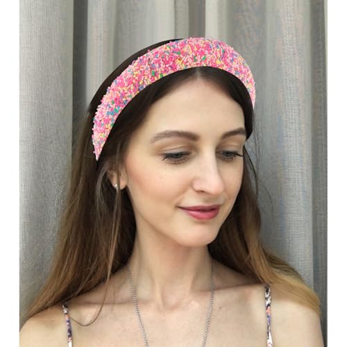 KICOSY Color 2 Candy Sparkly Wide Padded Headbands for Girls & Women - Non-Slip Hair Accessories