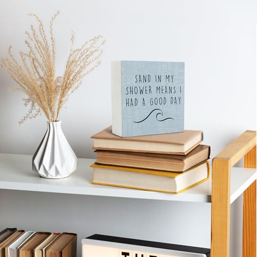 Wooden Box Sign - Beach Theme Bathroom Decor - 5"x5"