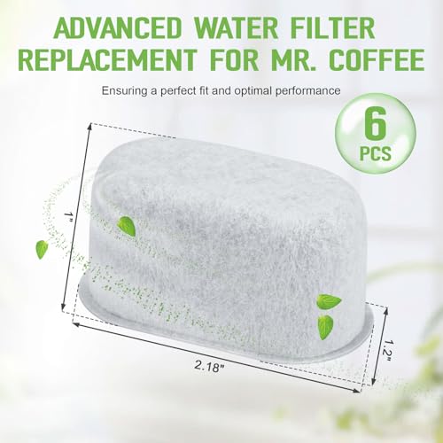 Mr. Coffee Water Filter Replacement Cartridges - 6 Pcs Charcoal Filters