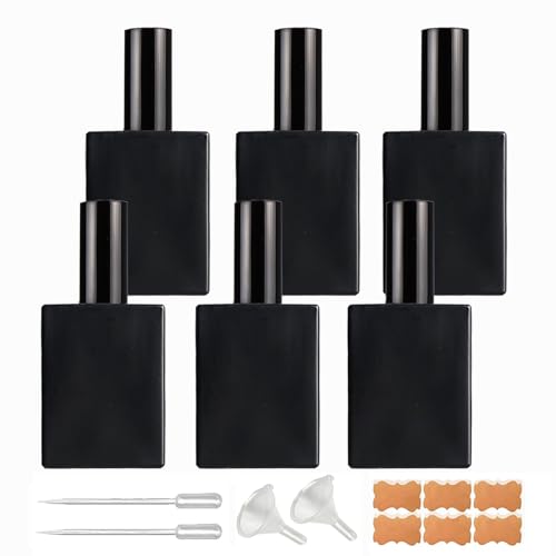 6 Pack 50ml Matte Black Square Glass Spray Bottles - Refillable