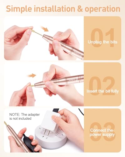 SUBAY Champagne Gold Electric Nail Drill 20000RPM - Manicure & Pedicure Tool with 6 Bits & 20 Bands