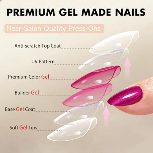 SXVME Hot Pink Cat Eye Press On Nails - 30 Pcs Medium Almond