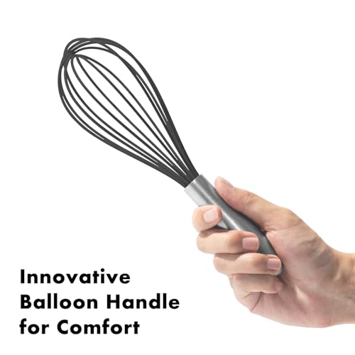 OYV 10-Inch Silicone Whisk with Stainless Steel Handle - Heat Resistant & Non-Scratch