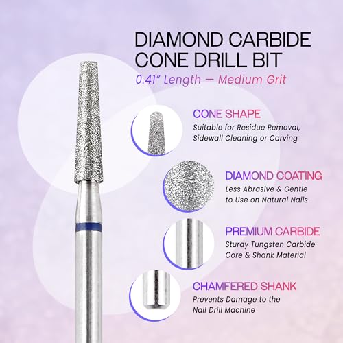 PANA Medium Grit Diamond Carbide Cone Nail Drill Bit 3/32"