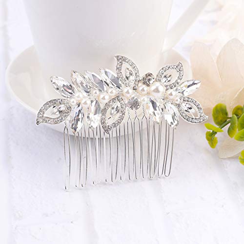Kercisbeauty Silver Wedding Hair Comb with Crystals for Bridal & Evening Party