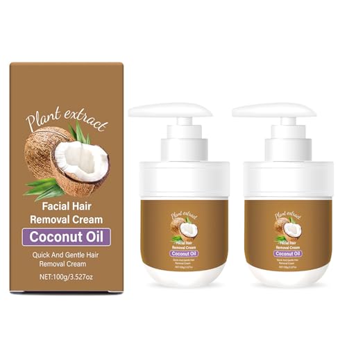 2 PCS Facial Hair Removal Cream,Coconut Oil Based Gentle Body Hair Remover Cream for Women,Natural Formula,Moisturizing & Soothing, Painless Hair Remover, No Irritation, Fast Results,3.53 oz
