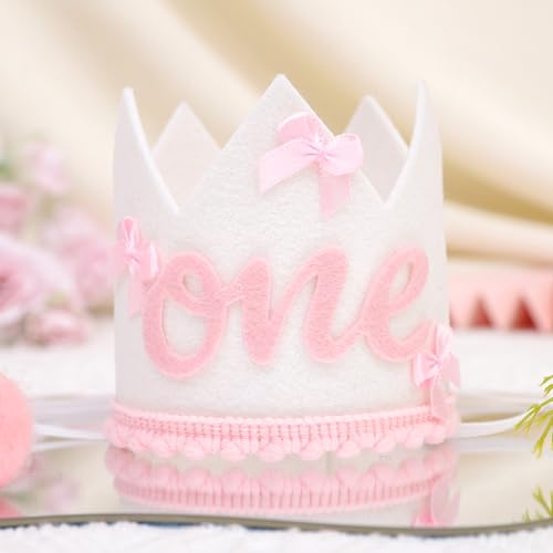 Pink Bow 1st Birthday Crown Hat for Girls - Bow Theme Decoration