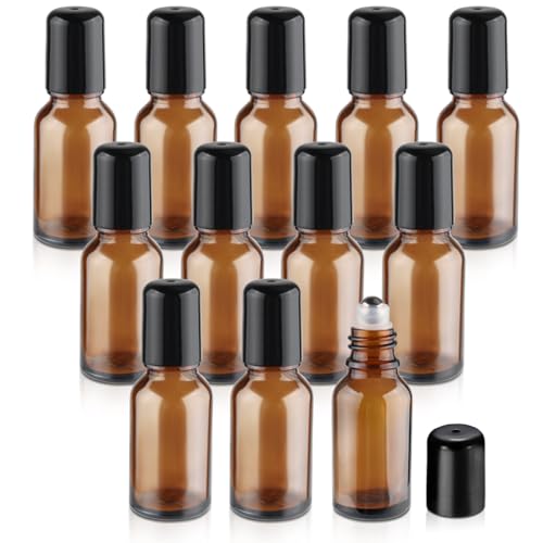12-Pack 30ml Amber Glass Essential Oil Roller Bottles with Stainless Steel Balls