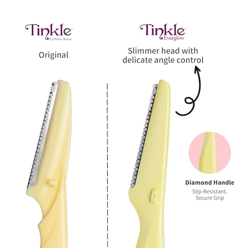 Tinkle Everglow Dermaplane Razor 3 Pack for Face & Eyebrows, Stainless Steel Safety Razors for Women, Peach Fuzz Removal & Exfoliation