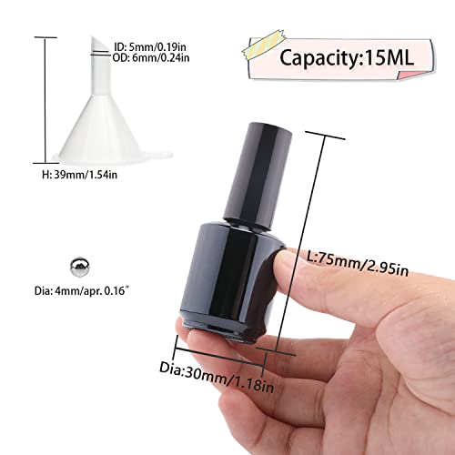 15ML Empty Gel Nail Polish Bottles - Bright Black, Pack of 20 with Brush & Funnels