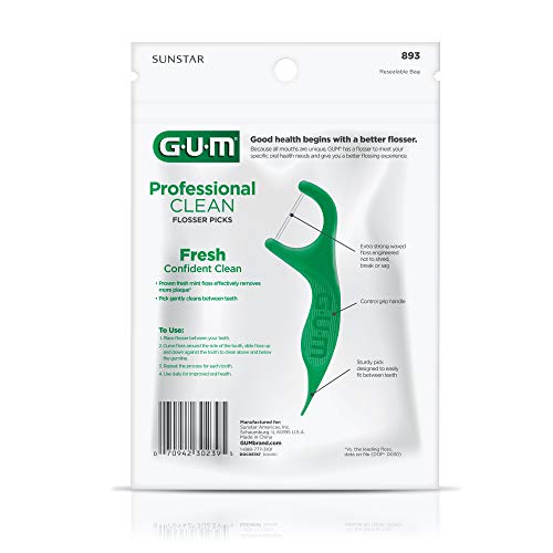 GUM Professional Clean Floss Picks - Mint Flavored, 90 Count