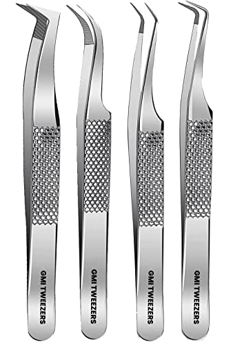 GMI 4-Piece Professional Stainless Steel Eyelash Extension Tweezers Set