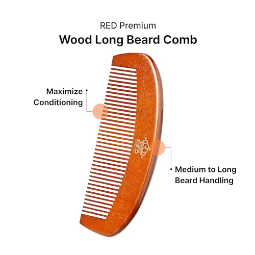 Red by Kiss Premium Wood Beard Comb for Gentle Grooming