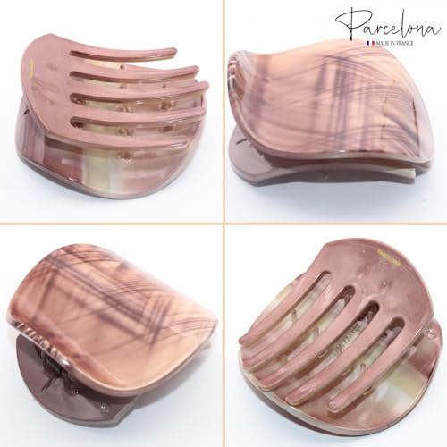 Parcelona French Celluloid Hair Claw Clip - Light Beige Brown Streaks, 2.75 Inch