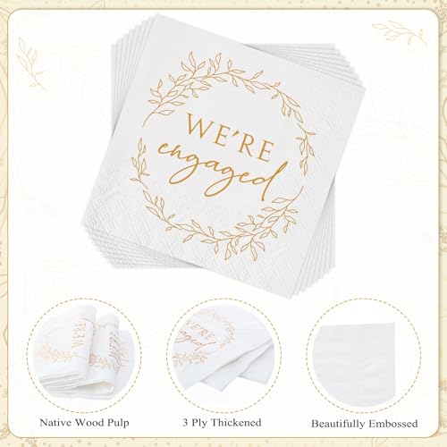 Kosiz 100 Pack Engagement Napkins - 3-Ply Disposable Cocktail Napkins for Weddings & Parties, 4.5 x 4.5 Inch