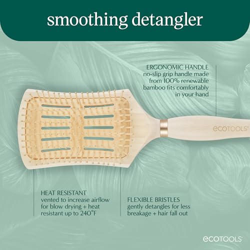 EcoTools Smoothing Detangler Paddle Brush - 1 Count | Flexible Bristles for Wet or Dry Hair