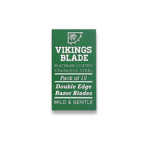 Vikings Blade Double Edge Safety Razor Blades - 10 Count, Platinum Coated Swedish Steel, Mild & Gentle Shaving