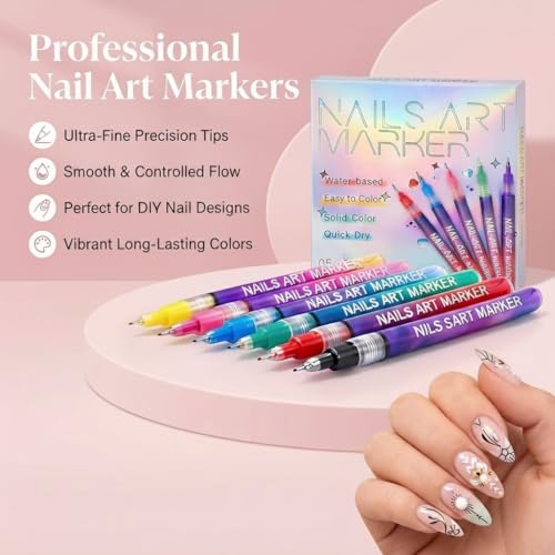 12 Color Nail Art Pens Set - 0.5MM Precision Markers for Adults & Kids