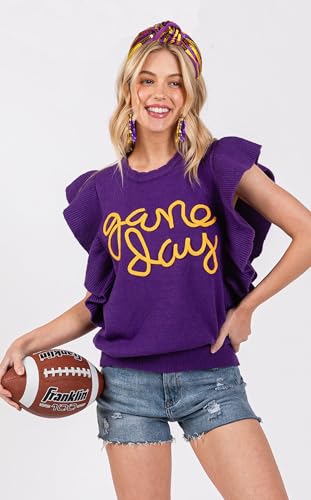 ARATLENCH Purple & Gold Sequin Game Day Headband with Top Knot for Football Fans