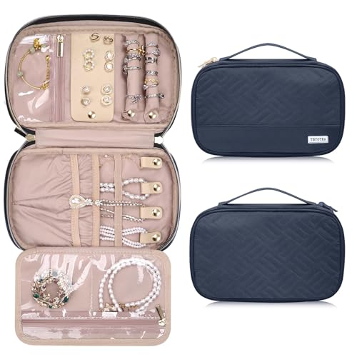 Travel Jewelry Organizer Case - Soft Polyester for Necklaces, Earrings, Rings & Bracelets - Compact Design in Blue
