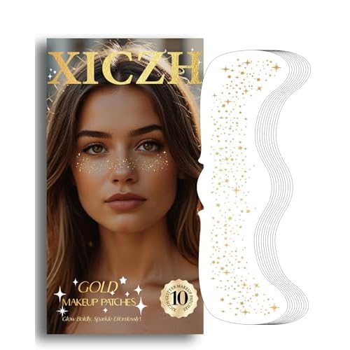 XICZH Glitter Freckles, Gold Temporary Face Tattoos Stickers, Body Face Glitter for Women Girls, Country Concerts Singer Festival Rave Accessories (Gold - 10 pcs)