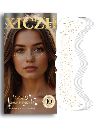 XICZH Gold Glitter Freckles Face Tattoos - 10 Pcs for Festivals