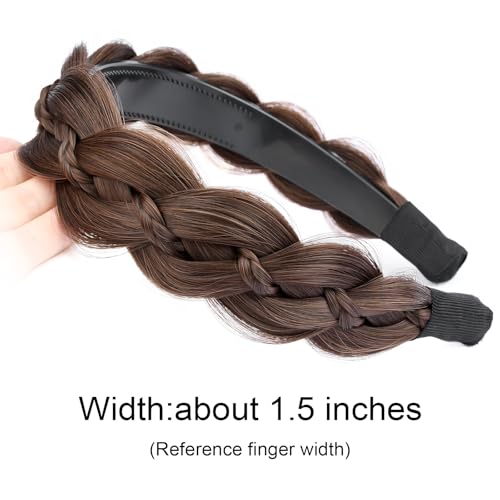 Wide Braided Headband with Teeth - Chestnut Synthetic Fishtail Hairpiece