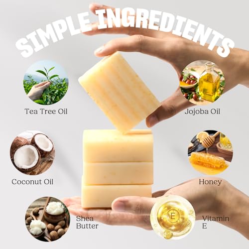 Handmade Tea Tree Soap Bar 4-Pack with Foaming Net for Face & Body