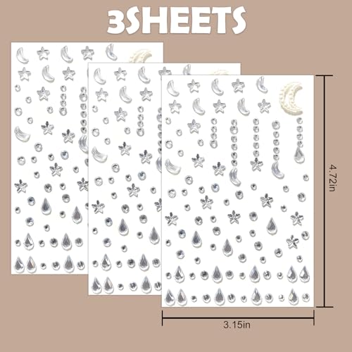 Face Gems & Rhinestones for Festival Makeup - Self-Adhesive Jewels