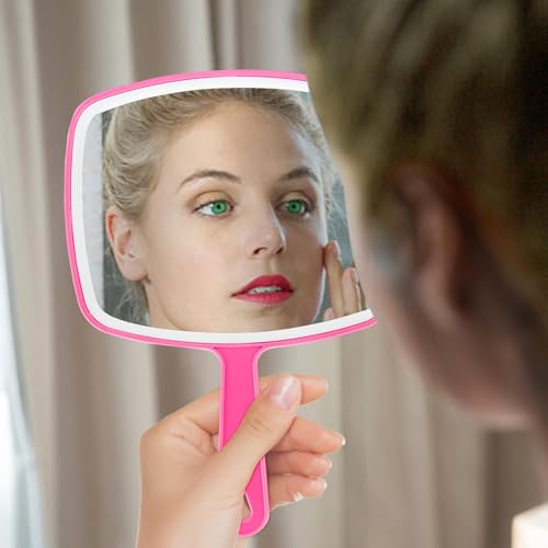 Portable Handheld Mirror with Hanging Hole - 10.4" x 7.4" Pink