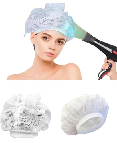 LiWeuHui 2-Pack Net Bonnet for Curly Hair - White Satin-Feel Mesh Drying Cap & Sleep Cap Set