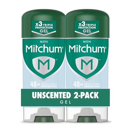 Mitchum Men’s Unscented Antiperspirant Gel 3.4oz Pack of 2 – 48HR Odor & Sweat Protection