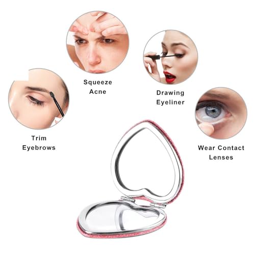 Heart Shaped Compact Travel Mirror for Women - 1X/2X Magnification