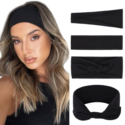 4-Pack Women's Black Headbands - Stretchy Anti-Slip Design for Yoga & Everyday Use