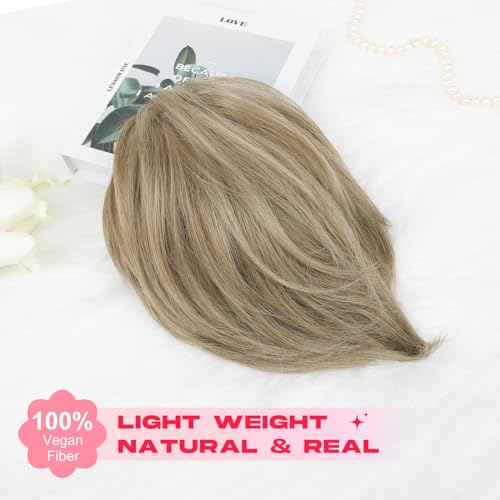 10" Ash Brown with Highlights Claw Clip Ponytail Extension - Soft Synthetic Hair Piece for Women