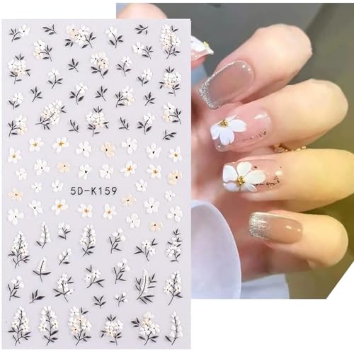 VOTACOS Flower Nail Stickers - 5D Embossed Floral Decals Set