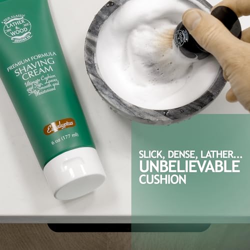 Lather & Wood Eucalyptus Shaving Cream for Men - 6oz Premium Smooth Lather