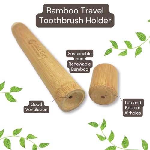 Gaia Guy Bamboo Toothbrush Travel Case - Eco-Friendly Holder 2 Pack