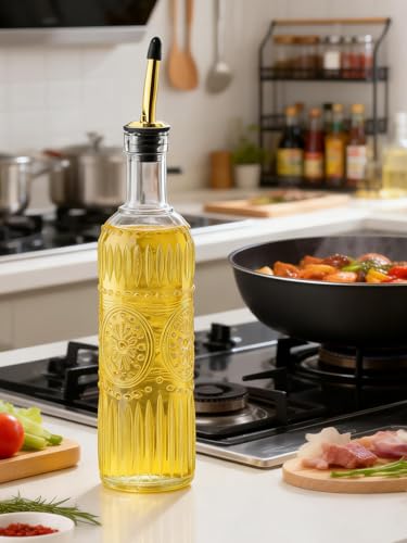 17oz Glass Olive Oil Dispenser Bottle with Funnel & Pourer