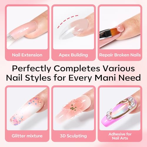 Modelones Poly Gel Nail Kit - Clear, White, Apricot with Slip Solution