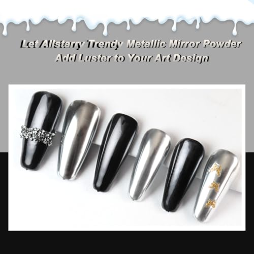 Allstarry Chrome Nail Powder Set - 2pcs Black & Silver Mirror Effect