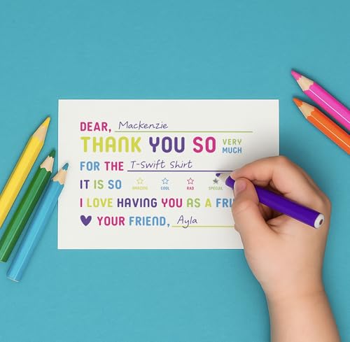 25-Pack Kids Thank You Cards with Envelopes - Colorful Fill-in-the-Blank Design