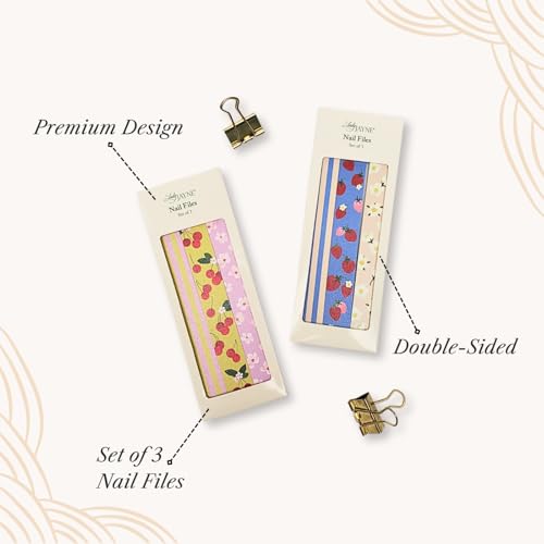 Lady Jayne Cherries Nail Files & Emery Boards Set of 3 – Dual-Sided, 6.25in x .75in with Rounded Edges (Fruit & Fleur Cherries 83526)