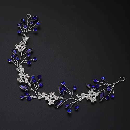 Teyglen Blue Crystal Headband Hair Vine - Bridal Wedding Hair Accessories
