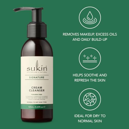 Sukin Signature Cream Cleanser - Moisturizing Face Wash & Makeup Remover, 4.23 Oz