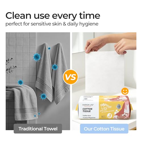 POMPOM LIFE Disposable 100% Cotton Face Towels - Soft & Thick Dry Wipes
