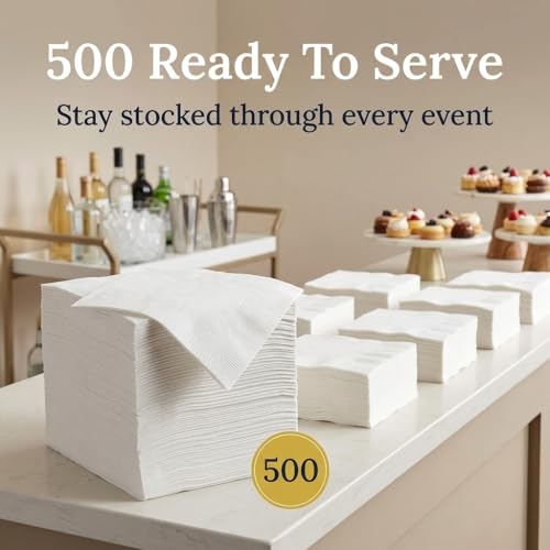 500 Count White Cocktail Napkins - Absorbent Paper for Parties & Bars
